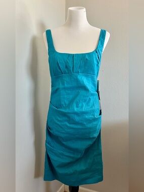 Nicole Miller Teal Square-Neck Midi Dress